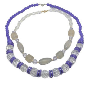 Vintage bundle lot 2 lucite clear/frosty necklaces retro glam statement look